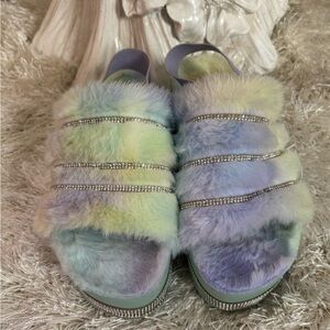Emma New York Pastel Faux Fur Slide Sandals